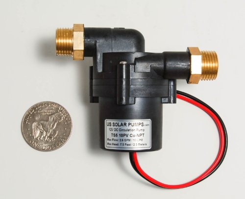 2.6 GPM / 10 LPM – 12V Solar Hot Water Pump – Can be run by a 10W solar panel – With Brass NPT Threads