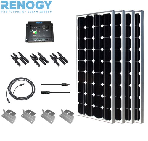 Complete Solar Panel Kit 400W Mono:4pc 100W Solar Panel UL Listed+ 2 Pc 20′ Solar cables+PWM 30A Charge Controller+4 Z Brackets+Mc4 adaptor kit+3pc MC4 Branch Connectors